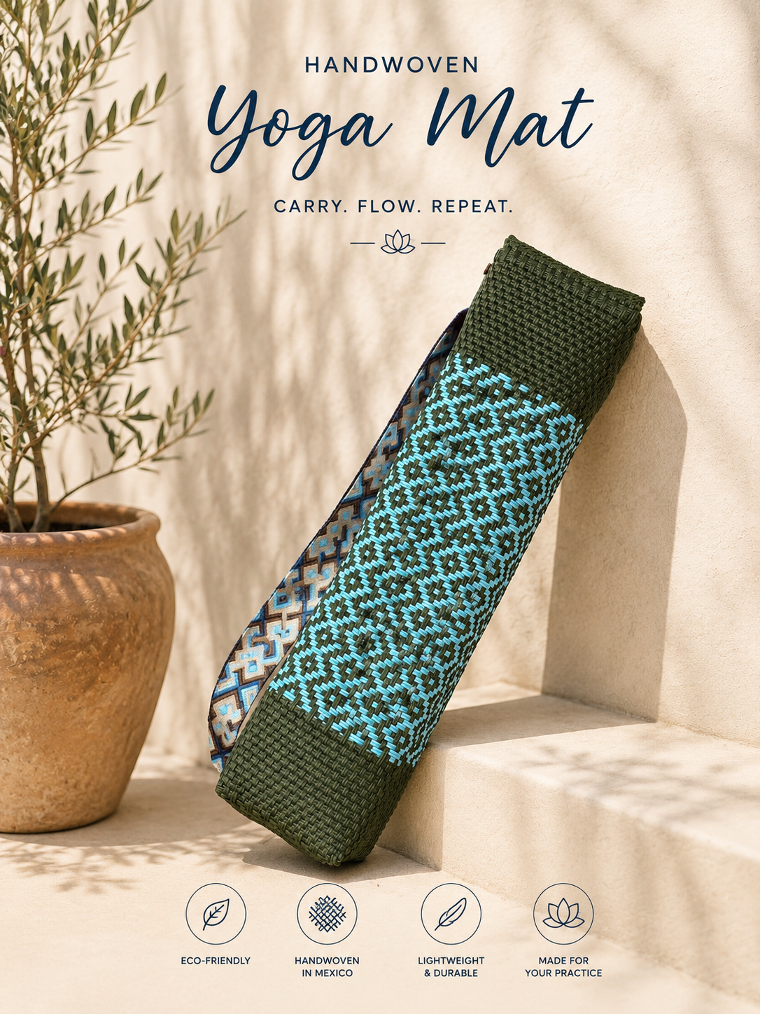 Yoga Mat- Olive Green + azulito